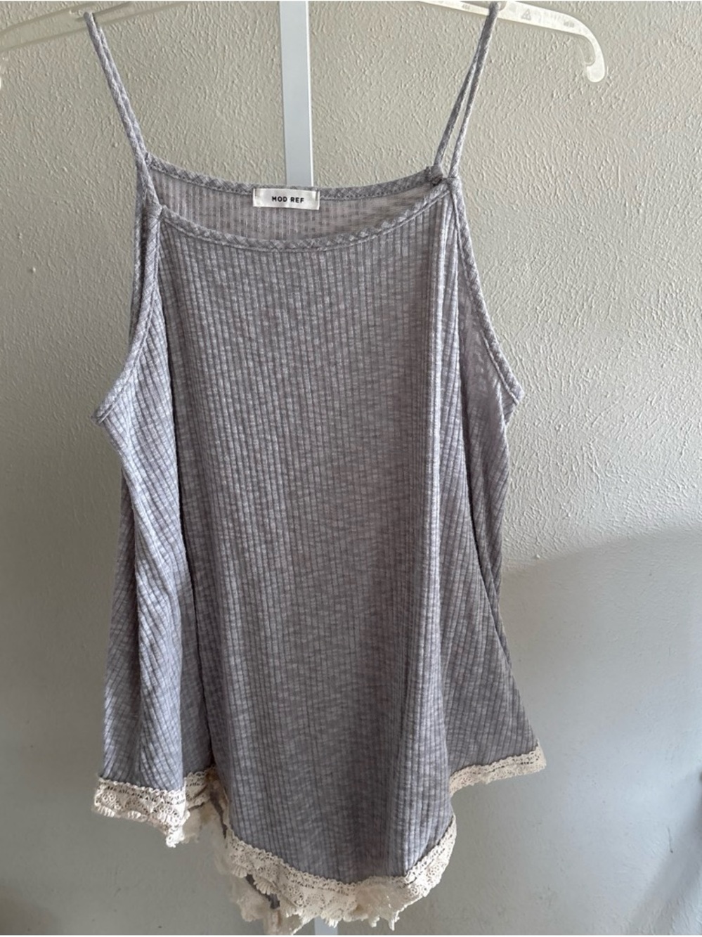 Mod Ref Grey Ribbed Lace-Trim Camisole Size Large